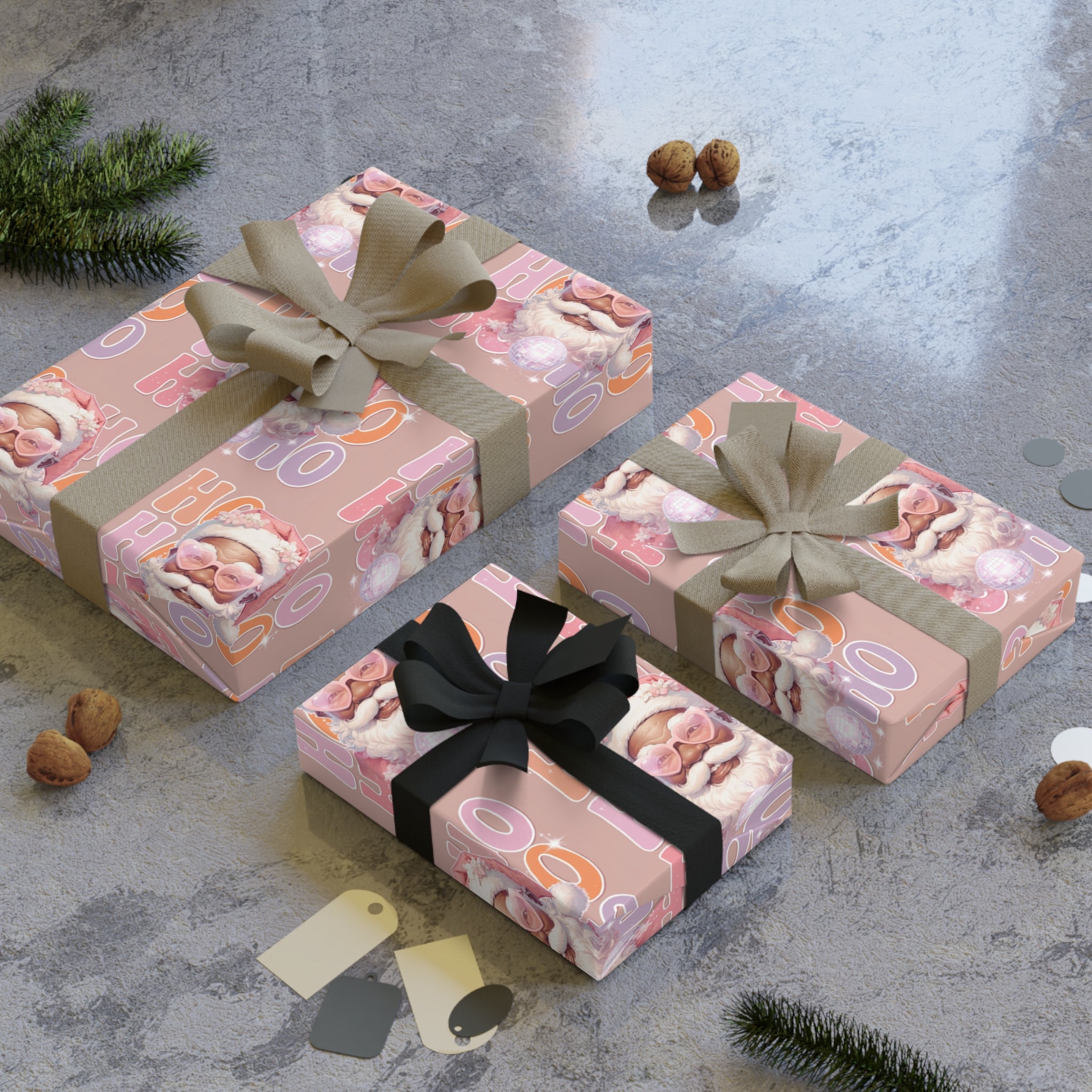 PINK DISCO BLACK SANTA - Gift Wrapping Paper Rolls, 1pc